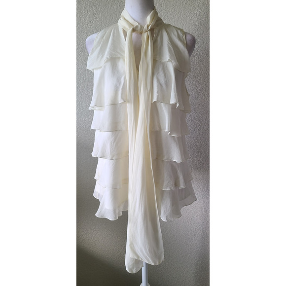 Luna Luz Women 100% Silk Boho Festival Fairy Flowy Ivory Longline Tank Top Small - Picture 13 of 13